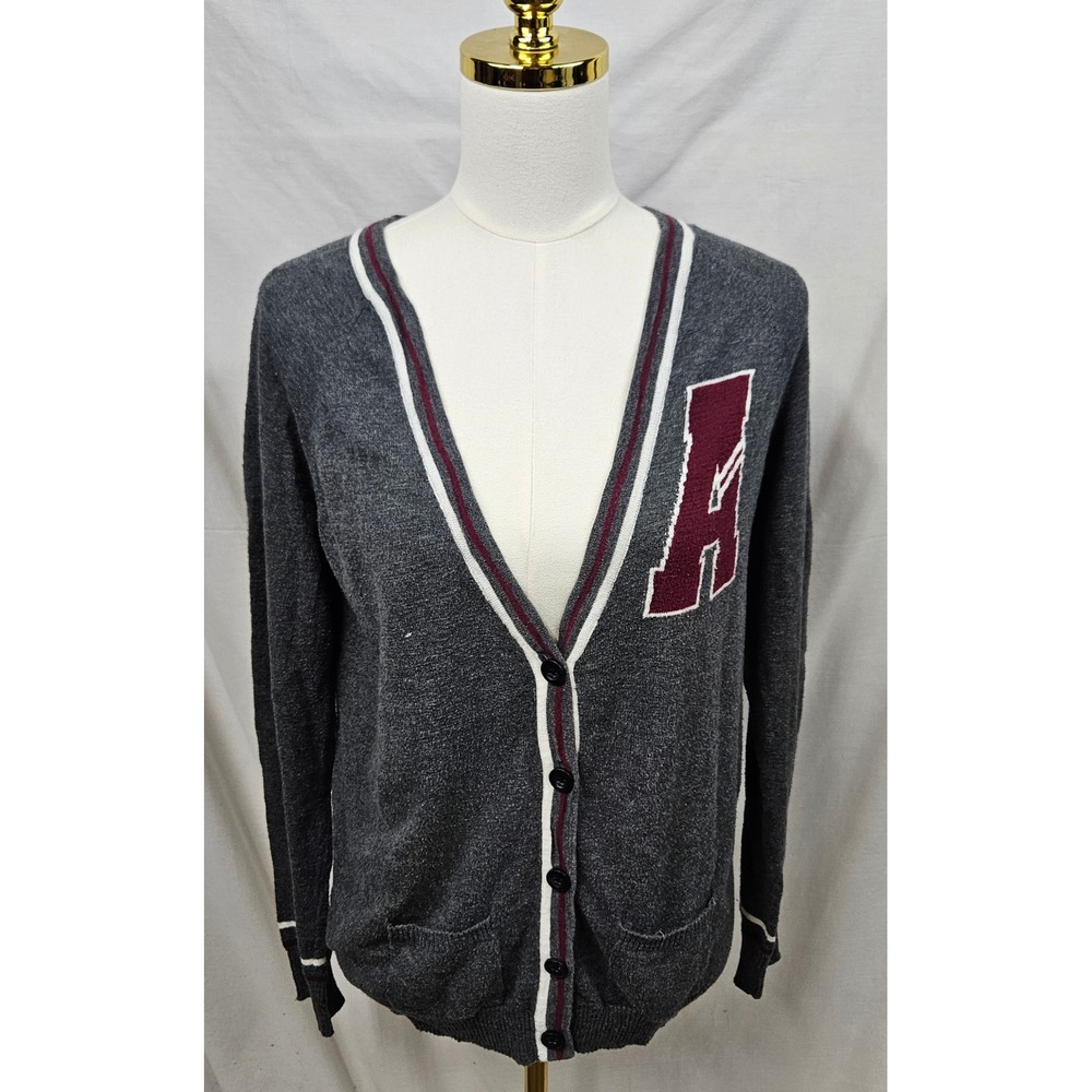 Arizona Jean Co Womens Gray Varsity Cardigan Sweater Burgundy A L Academia